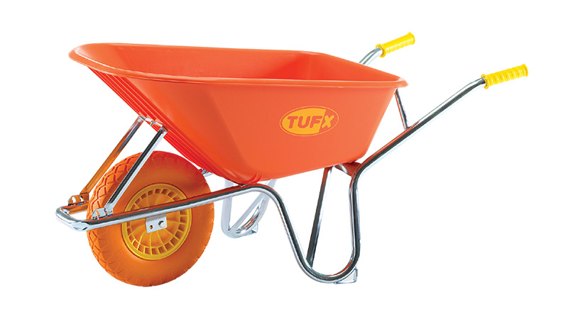 TUFX Wheelbarrow Plastic 6 cu ft - Flat Free Orange, 550lb cap